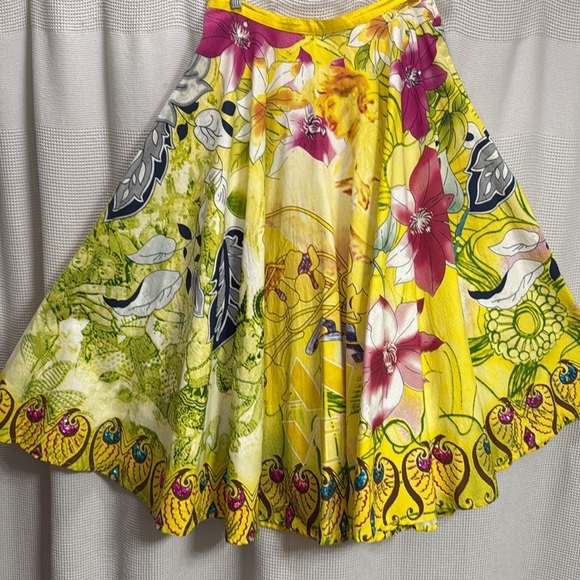 Manuela Moore Circle Floral Yellow Skirt SZ M w beading and sequins novelty EUC - Picture 5 of 8